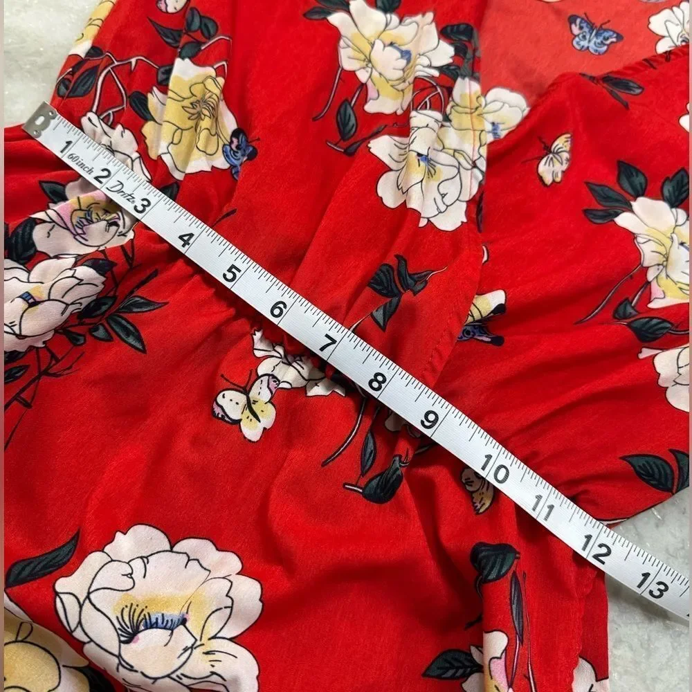 Red Floral Faux Wrap Skort Romper. Size Small